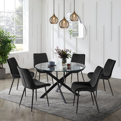 Lavina Black Glass Table Dining Set with Dining Chairs