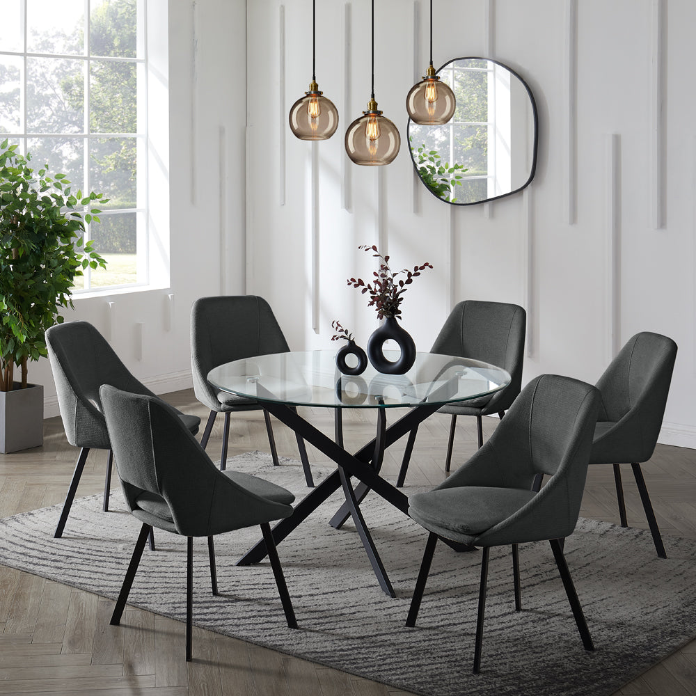 Lavina Black Glass Table Dining Set with Dining Chairs