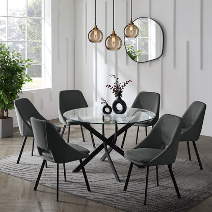 Lavina Black Glass Table Dining Set with Dining Chairs