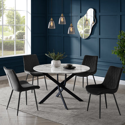 Alma Velvet Dining Chair Set of 2, Black with Black Legs