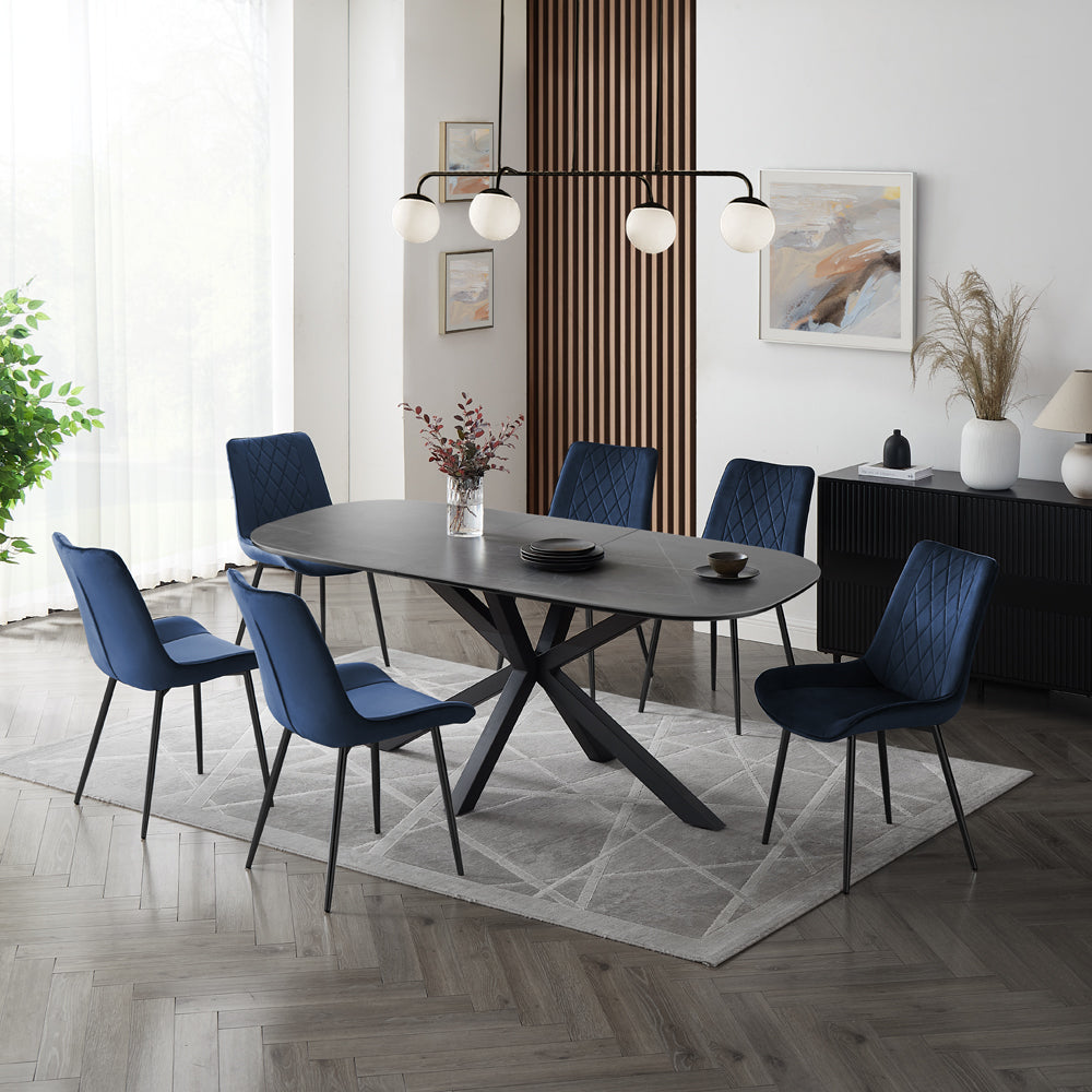 Vero Sintered Stone Ceramic Extending Table Dining Set with Dining Chairs