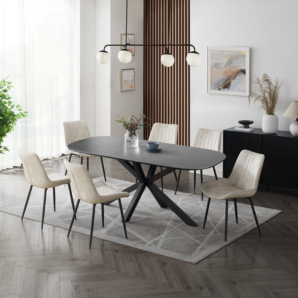 Vero Sintered Stone Ceramic Extending Table Dining Set with Dining Chairs