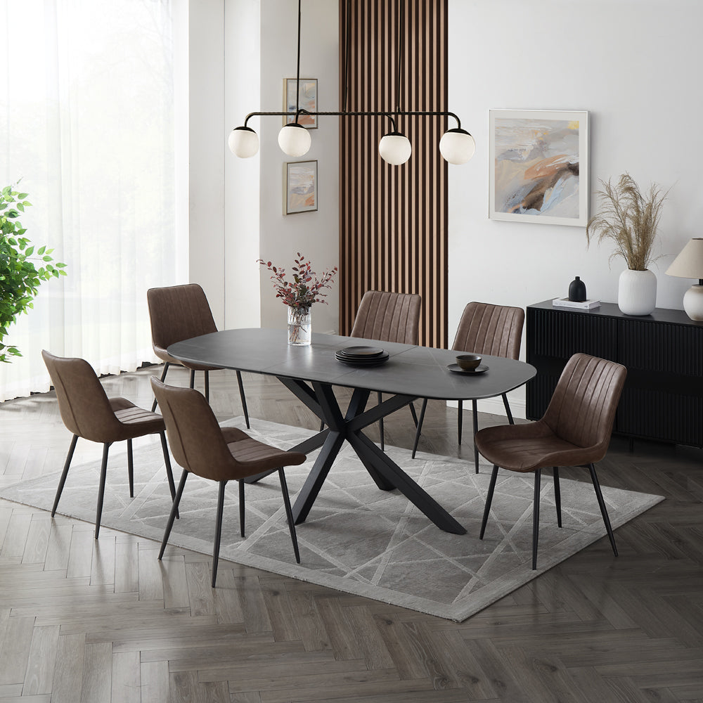 Vero Sintered Stone Ceramic Extending Table Dining Set with Dining Chairs