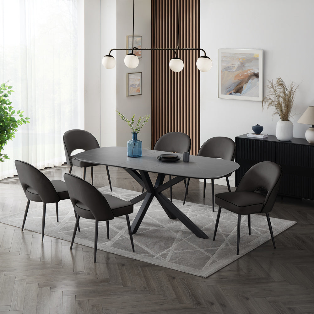 Vero Sintered Stone Ceramic Extending Table Dining Set with Dining Chairs