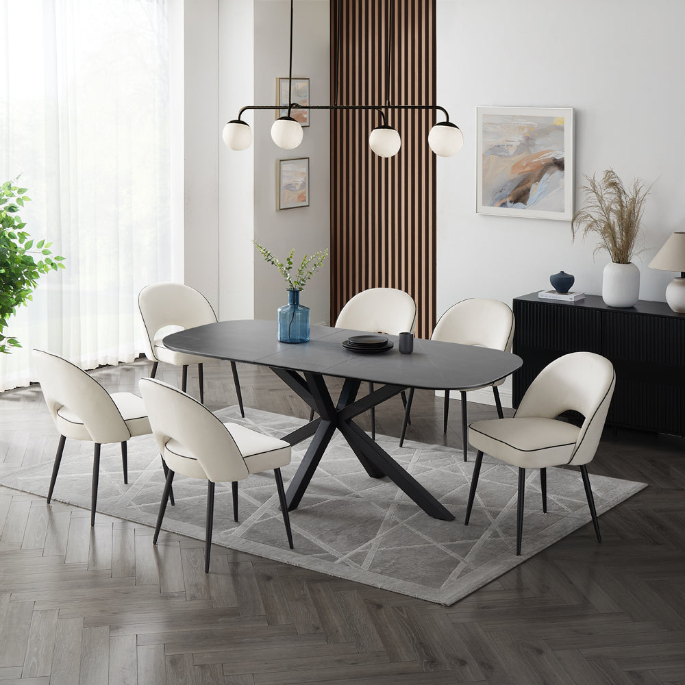 Vero Sintered Stone Ceramic Extending Table Dining Set with Dining Chairs