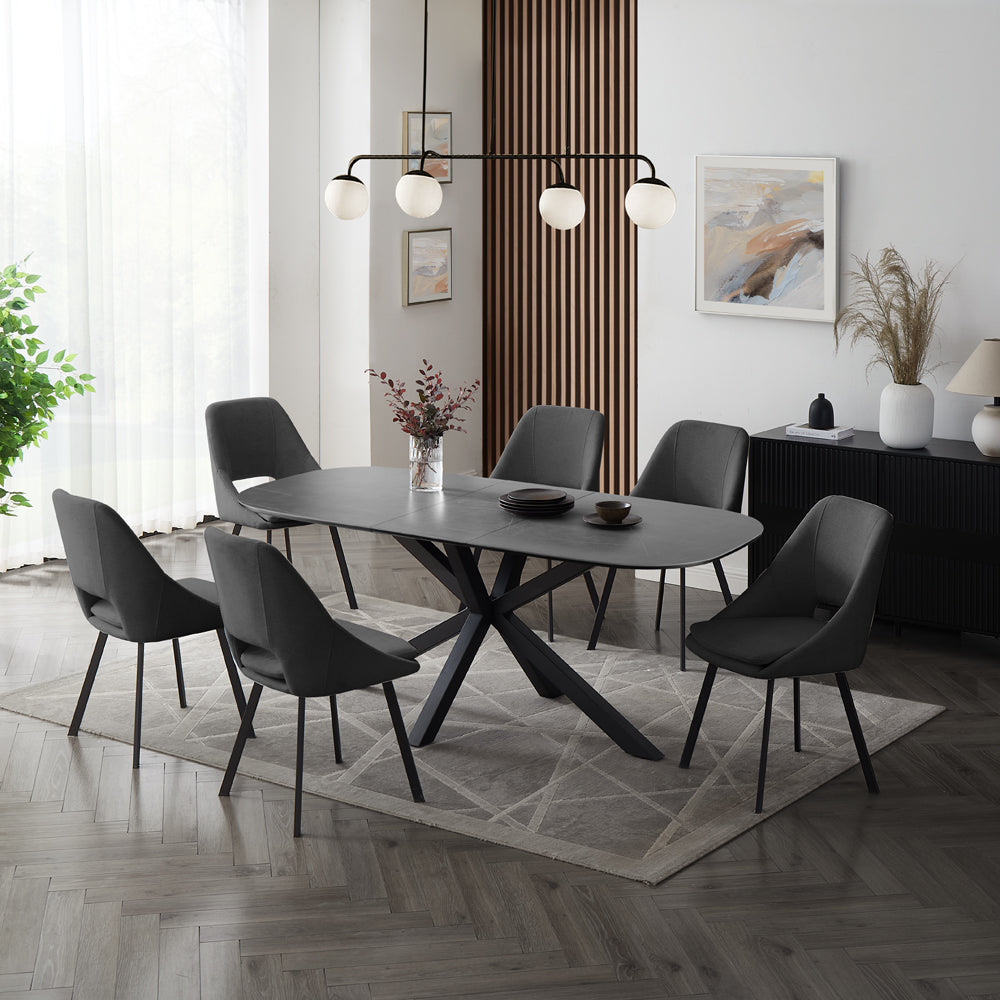 Vero Sintered Stone Ceramic Extending Table Dining Set with Dining Chairs