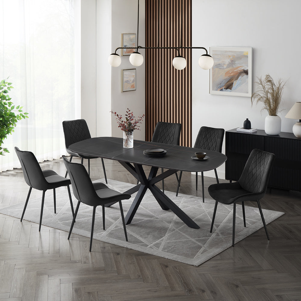 Vero Sintered Stone Ceramic Extending Table Dining Set with Dining Chairs