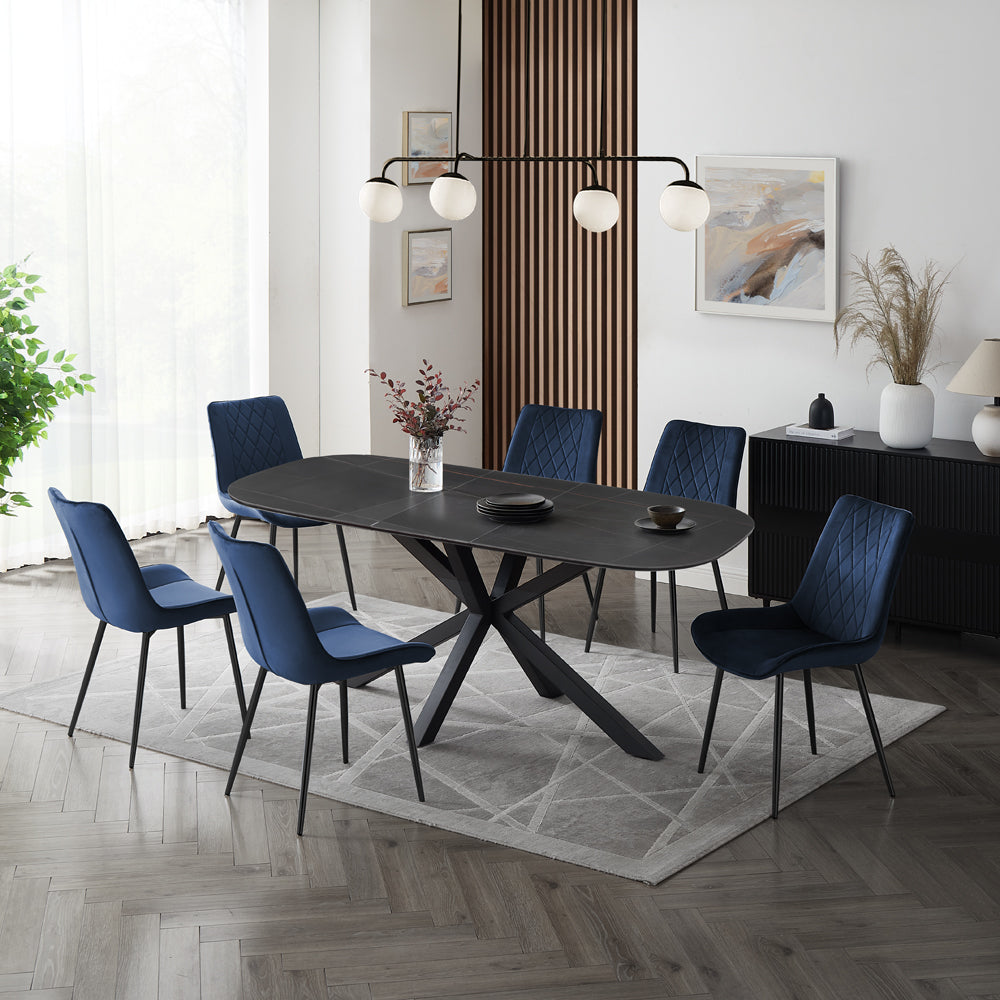 Vero Sintered Stone Ceramic Extending Table Dining Set with Dining Chairs