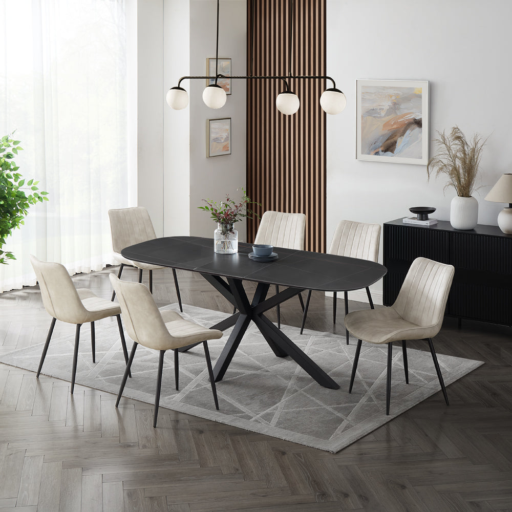 Vero Sintered Stone Ceramic Extending Table Dining Set with Dining Chairs