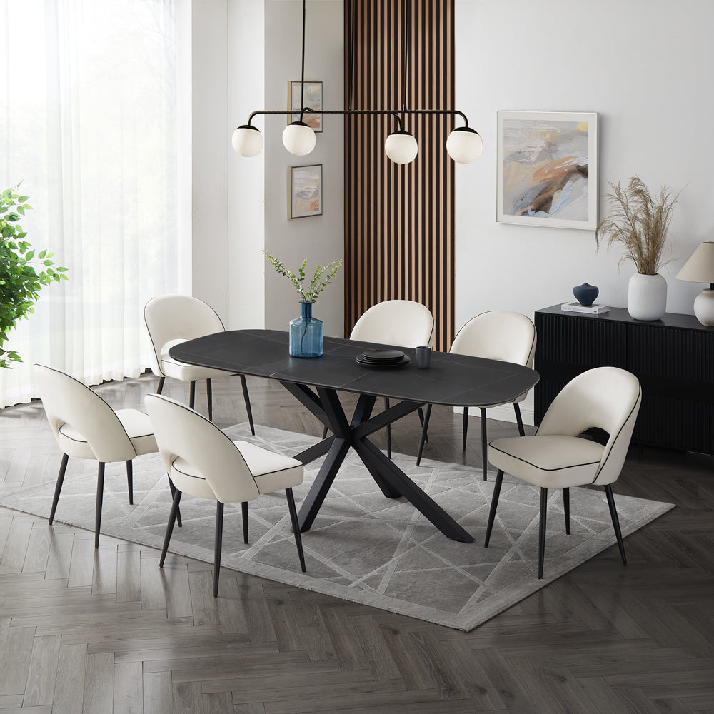 Vero Sintered Stone Ceramic Extending Table Dining Set with Dining Chairs