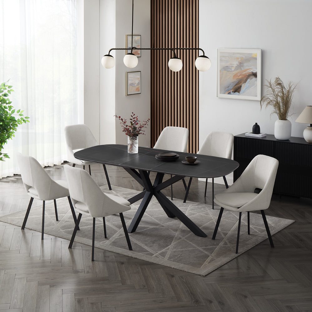 Vero Sintered Stone Ceramic Extending Table Dining Set with Dining Chairs