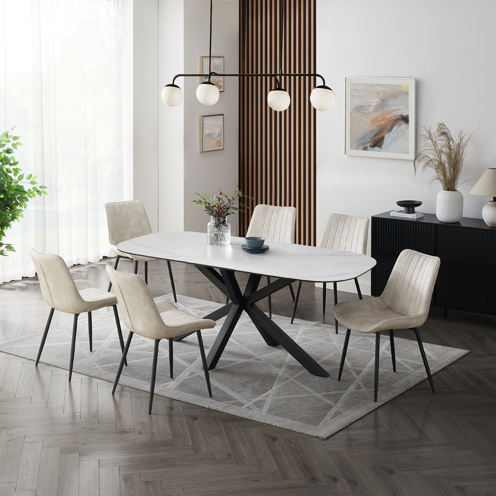 Vero Sintered Stone Ceramic Extending Table Dining Set with Dining Chairs