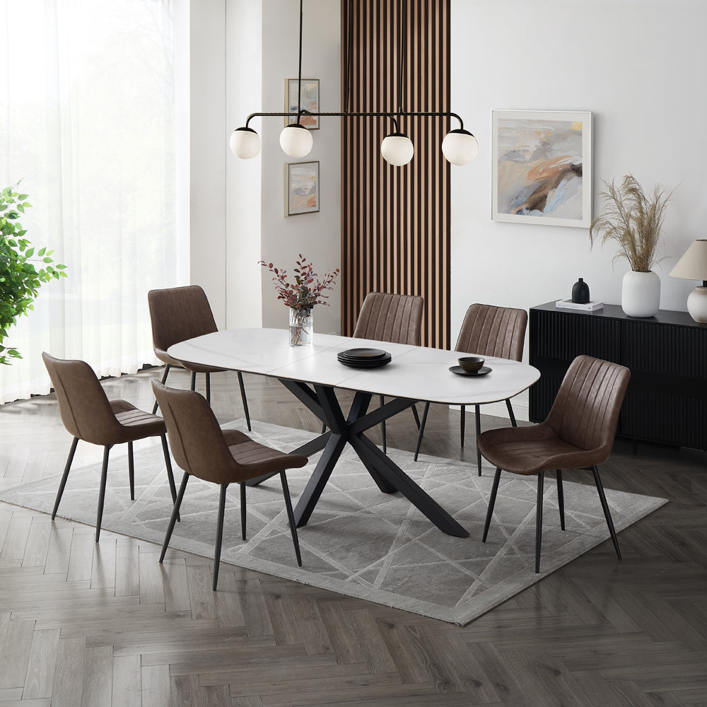 Vero Sintered Stone Ceramic Extending Table Dining Set with Dining Chairs