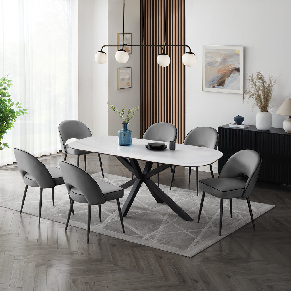 Vero Sintered Stone Ceramic Extending Table Dining Set with Dining Chairs