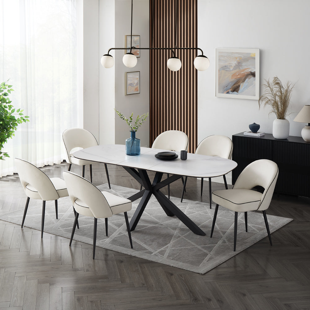 Vero Sintered Stone Ceramic Extending Table Dining Set with Dining Chairs