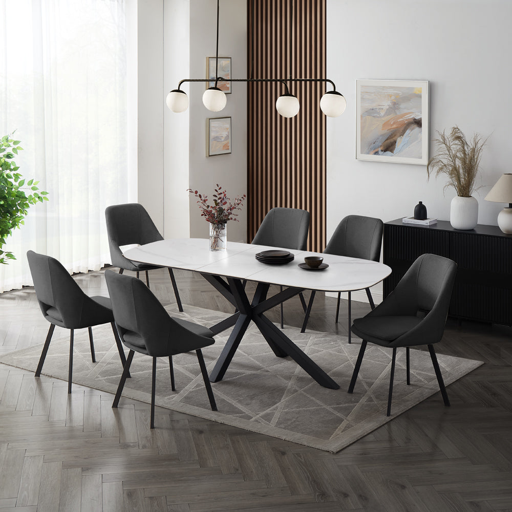 Vero Sintered Stone Ceramic Extending Table Dining Set with Dining Chairs