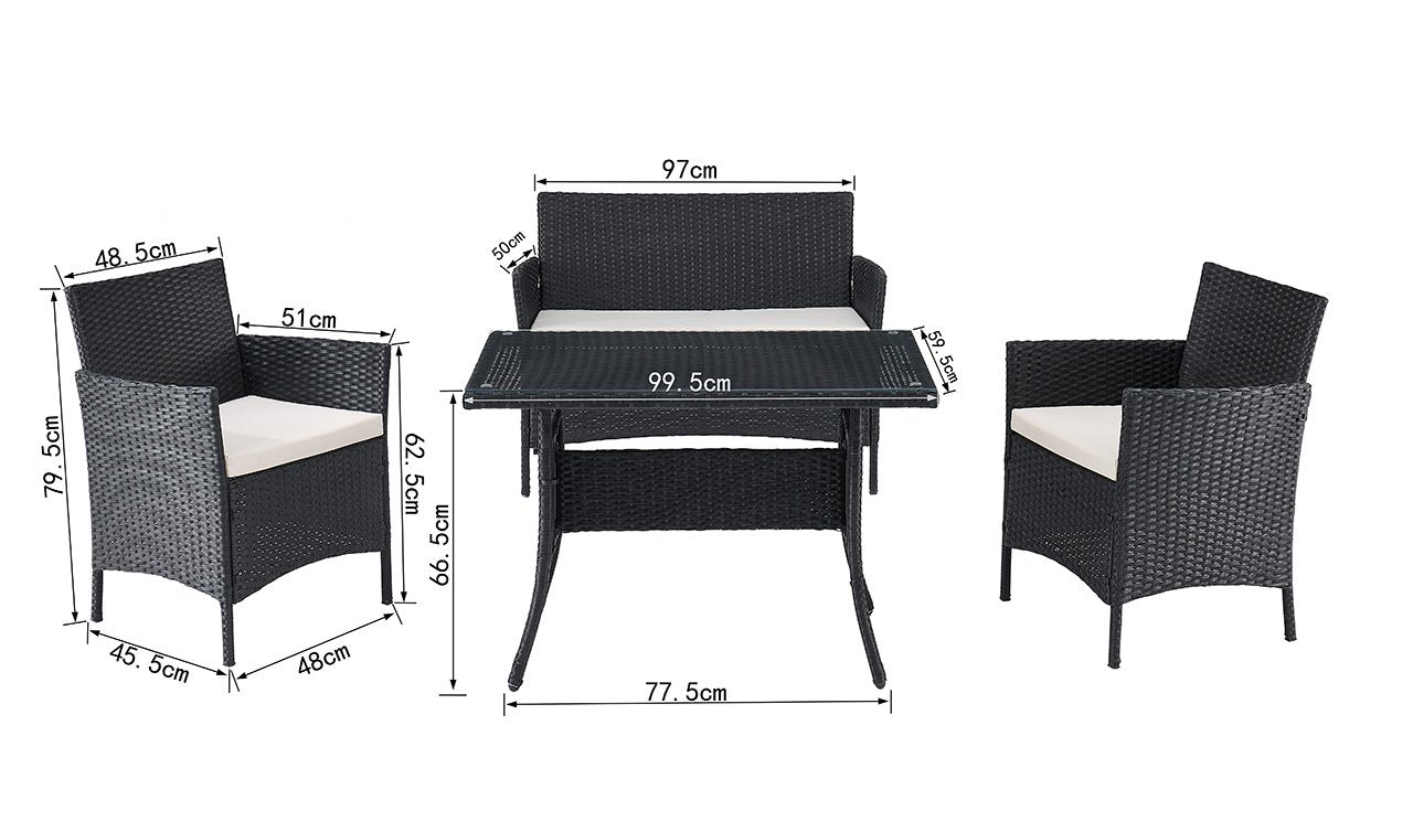Calla 4 Piece Garden Dining Set with Cover - Black