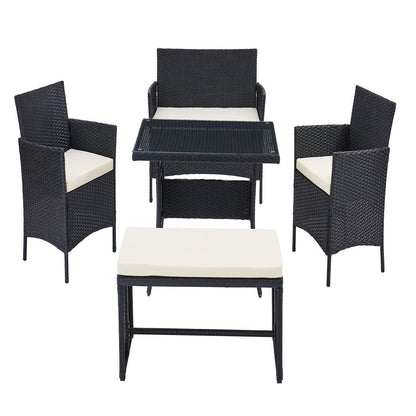 Rosa 5 Piece Garden Dining Set with Bench and Cover - Black