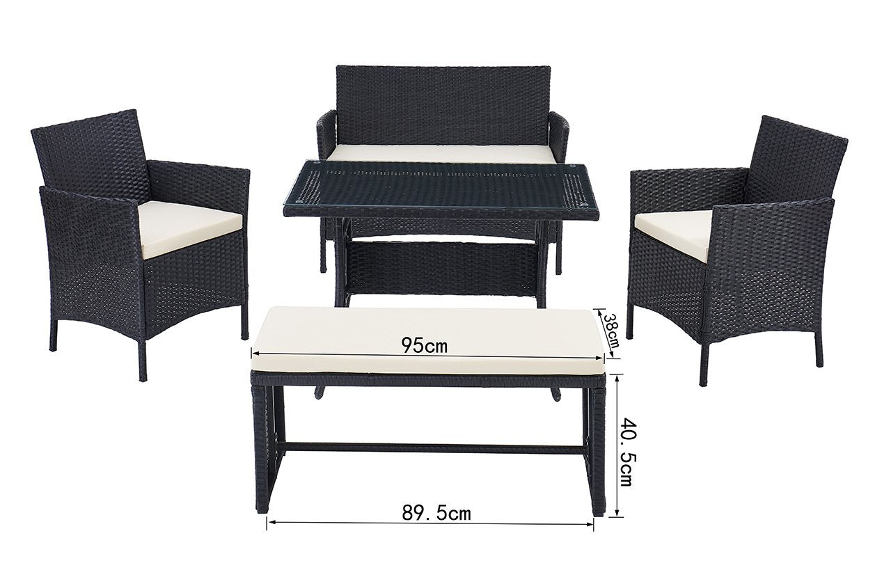 Rosa 5 Piece Garden Dining Set with Bench and Cover - Black