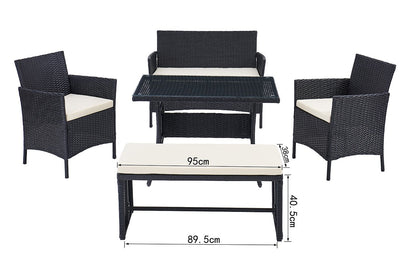 Rosa 5 Piece Garden Dining Set with Bench and Cover - Black