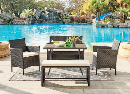 Rosa 5 Piece Garden Dining Set with Bench and Cover - Black