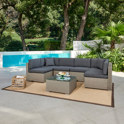 Catina Rattan Corner Modular Garden Set with Covers - Light Grey