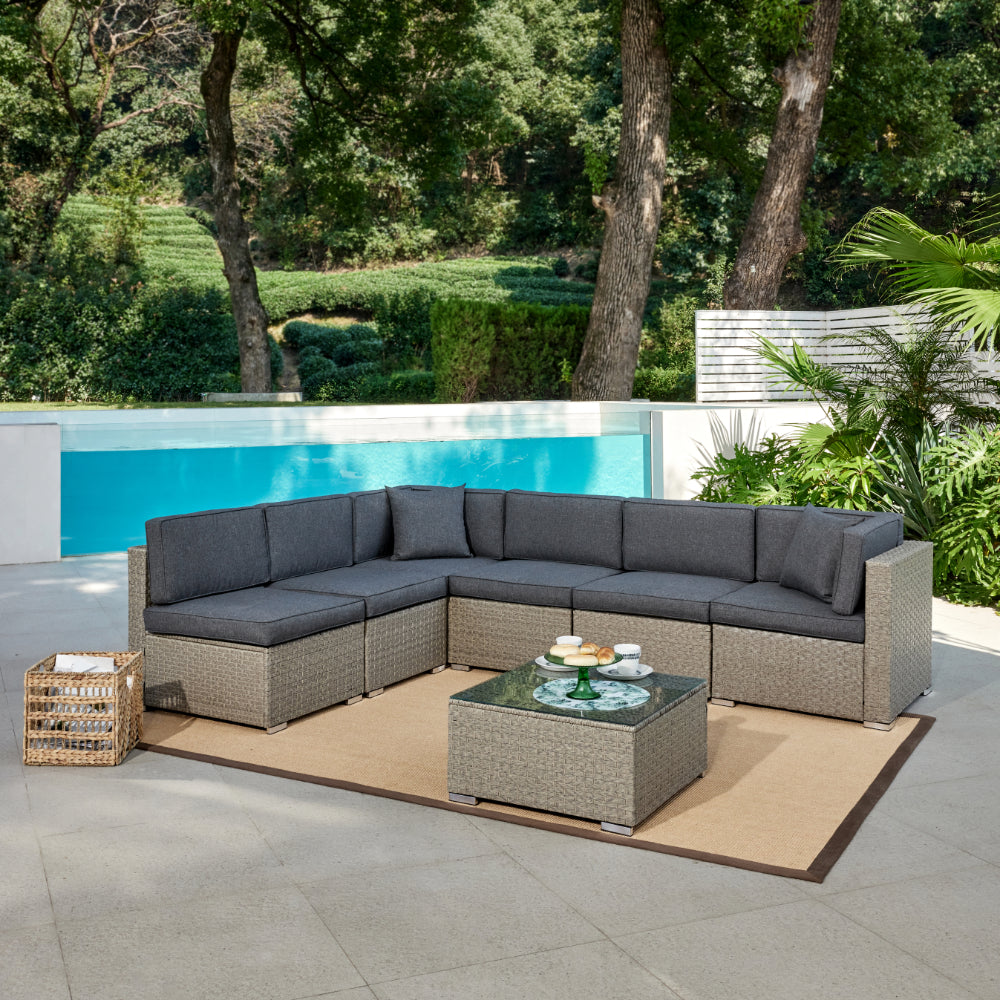 Catina Rattan Corner Modular Garden Set with Covers - Light Grey
