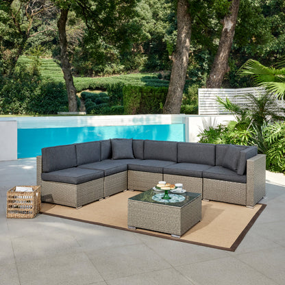 Catina Rattan Corner Modular Garden Set with Covers - Light Grey