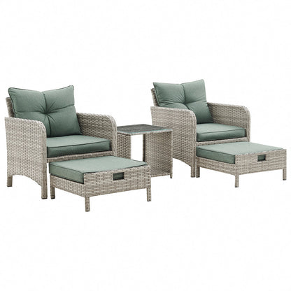 Grenada 5 Piece Garden Armchair Set with Green Cushions and Covers - Grey