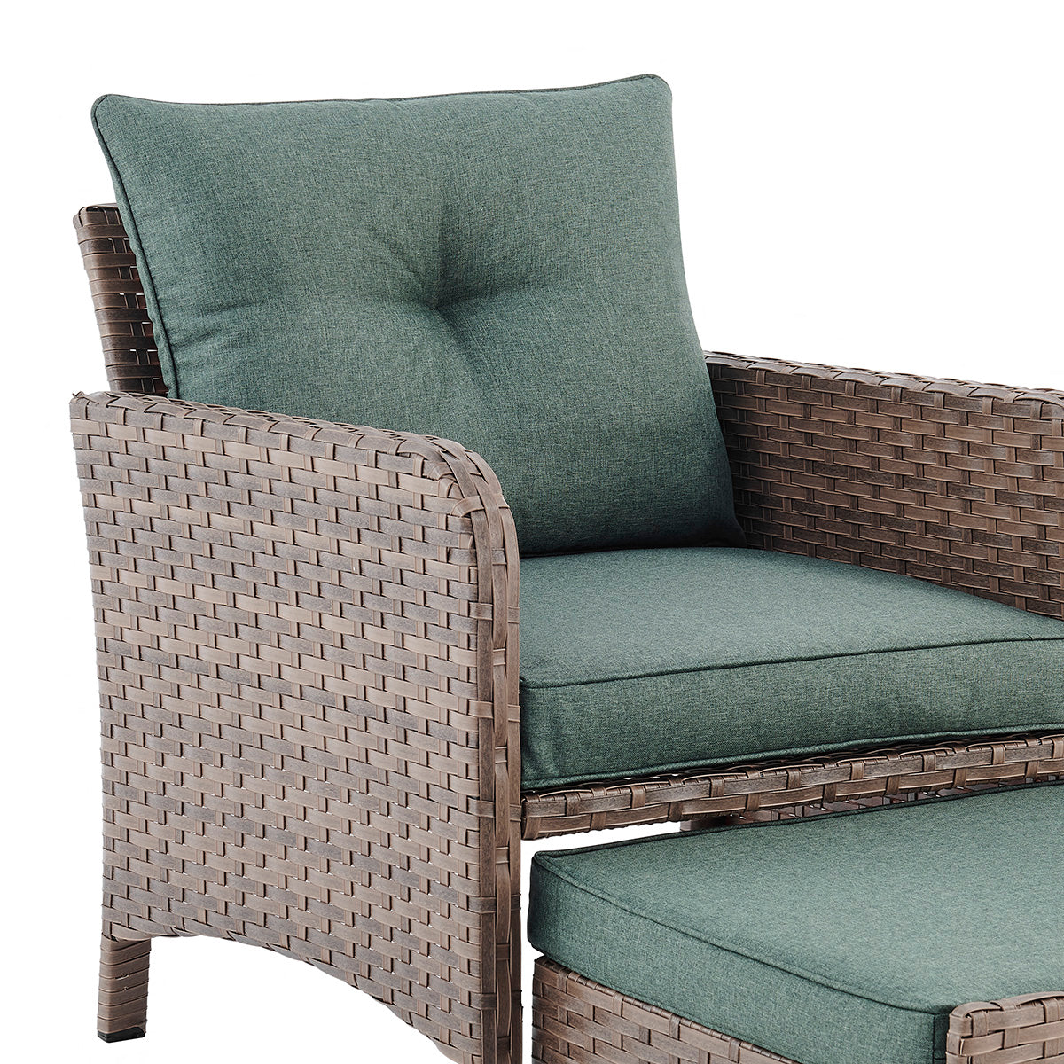 Grenada 5 Piece Garden Armchair Set with Green Cushions and Covers - Brown