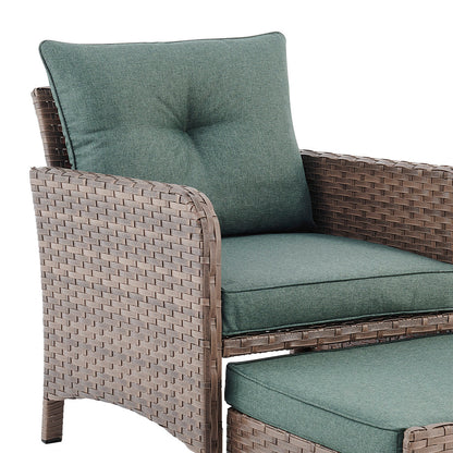 Grenada 5 Piece Garden Armchair Set with Green Cushions and Covers - Brown