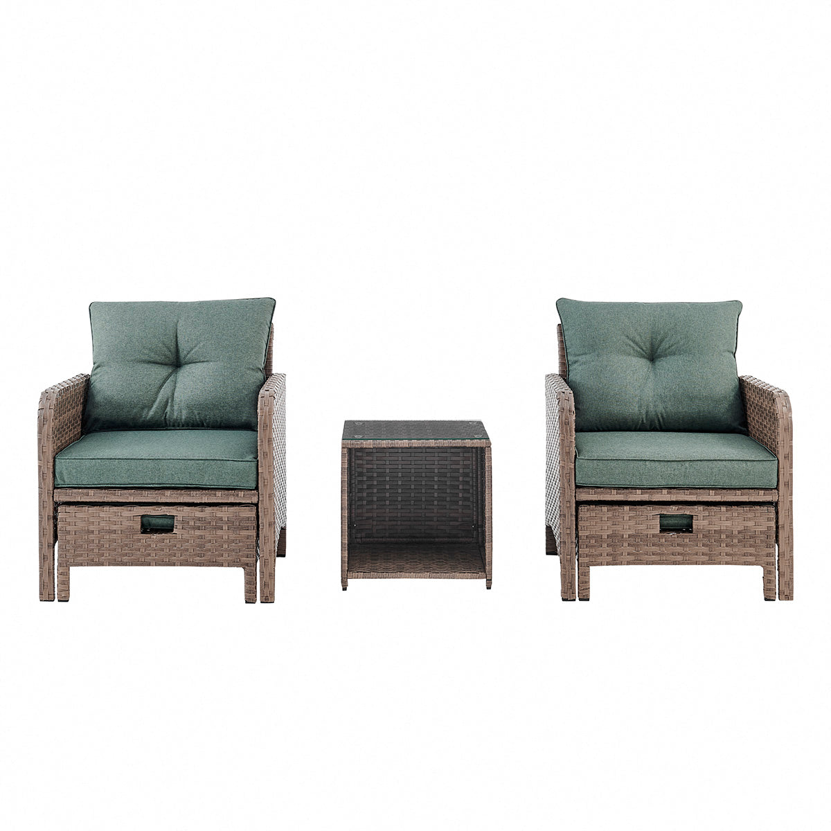 Grenada 5 Piece Garden Armchair Set with Green Cushions and Covers - Brown