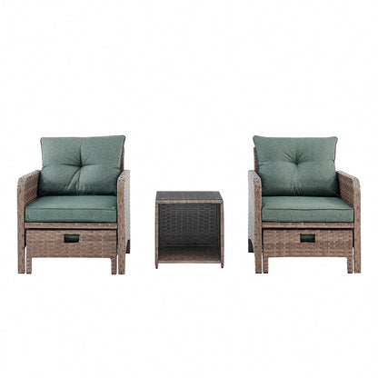 Grenada 5 Piece Garden Armchair Set with Green Cushions and Covers - Brown