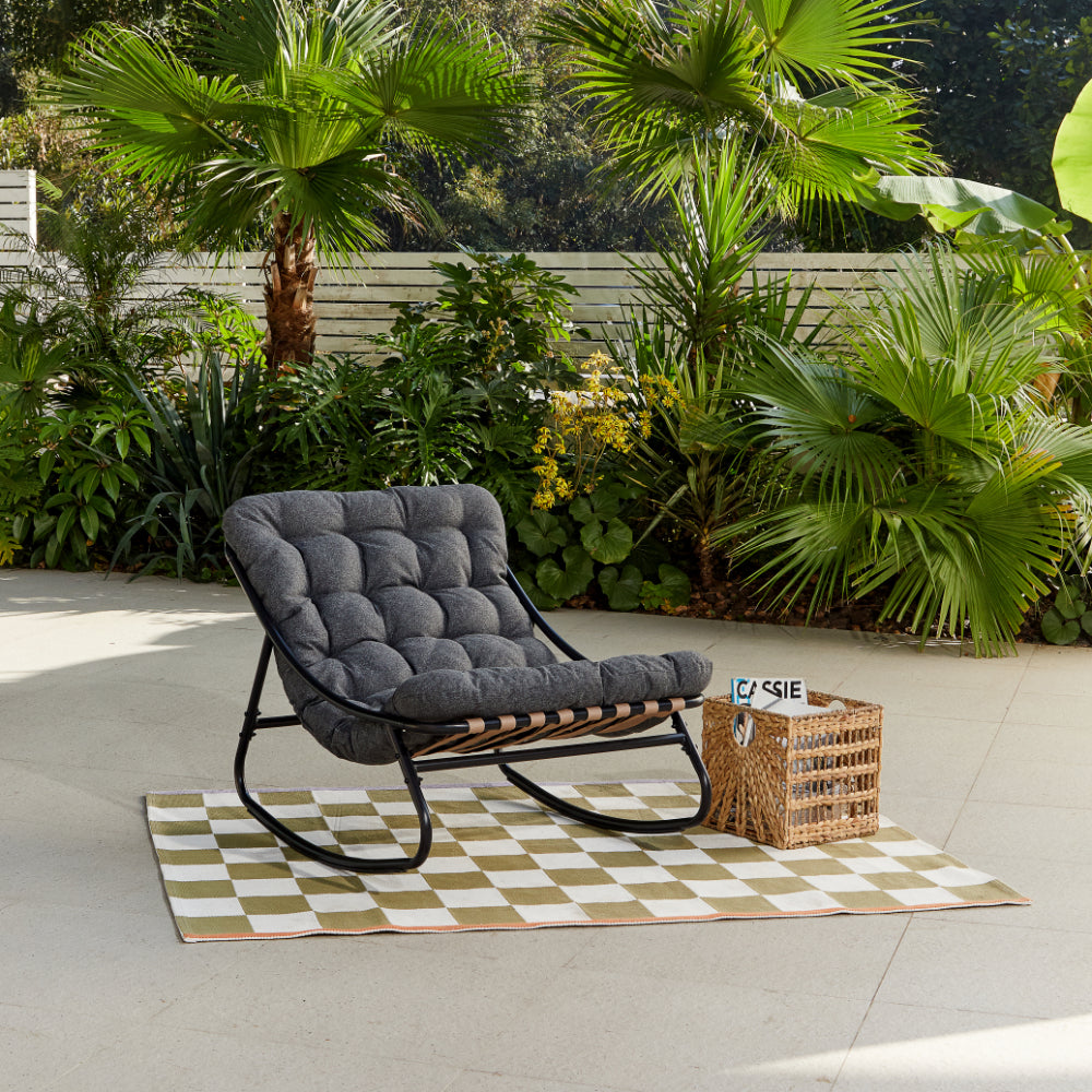 Marbella Garden Rocking Chair with Dark Grey Cushions and Cover - Grey
