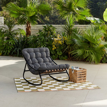 Marbella Garden Rocking Chair with Dark Grey Cushions and Cover - Grey