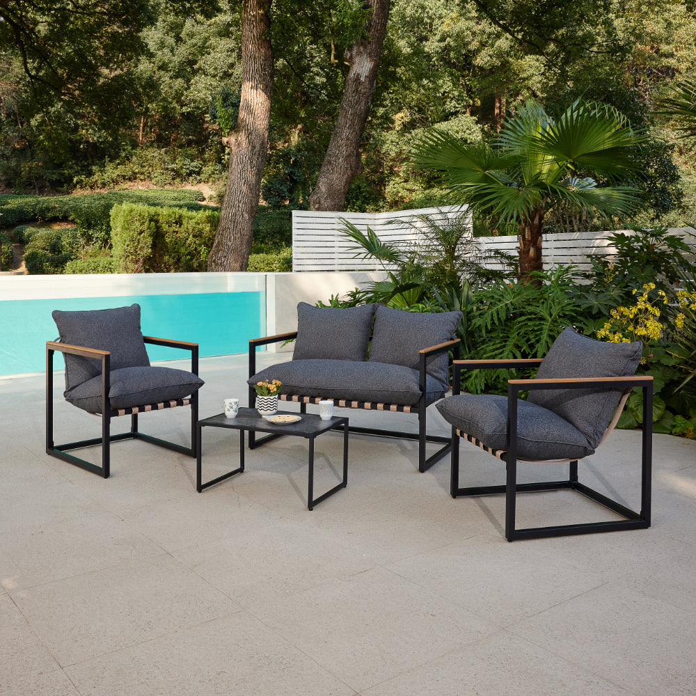 Marbella 4 Piece Garden Lounge Set and Cover - Black