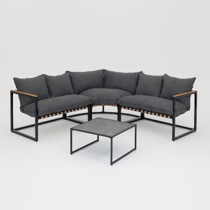 Marbella Garden Corner Set with Polywood Table, Grey Cushions and Cover - Black