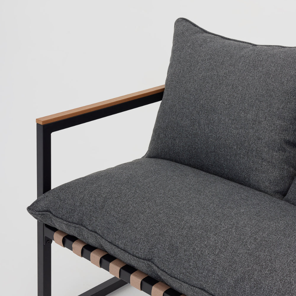 Marbella Garden Corner Set with Polywood Table, Grey Cushions and Cover - Black