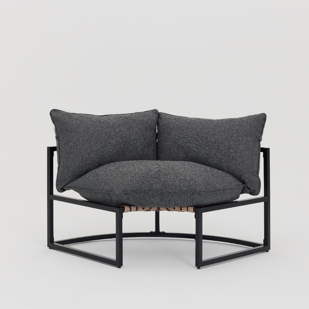 Marbella Garden Corner Set with Polywood Table, Grey Cushions and Cover - Black