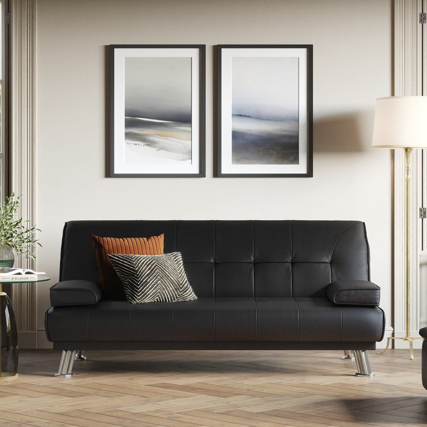 Helena Black Faux Leather Sofa Bed V2