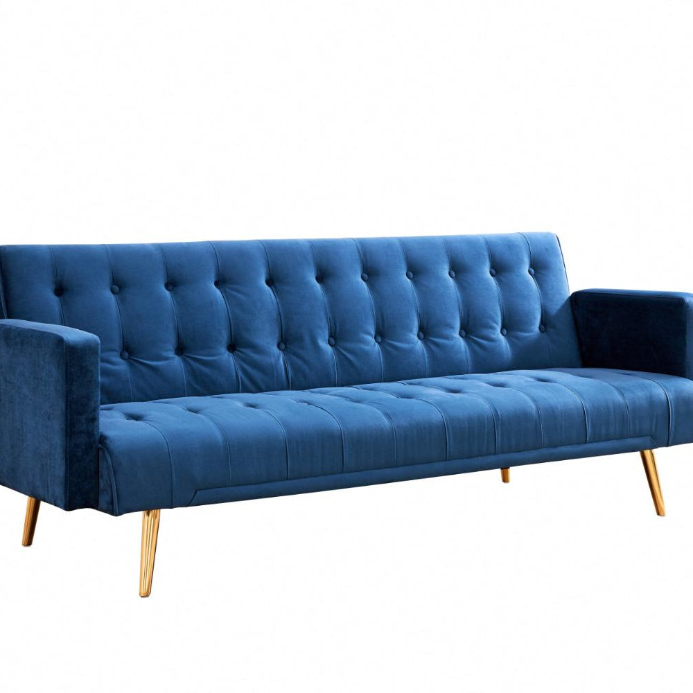 Salisbury V2 Blue Velvet Sofabed with Golden Metal Legs