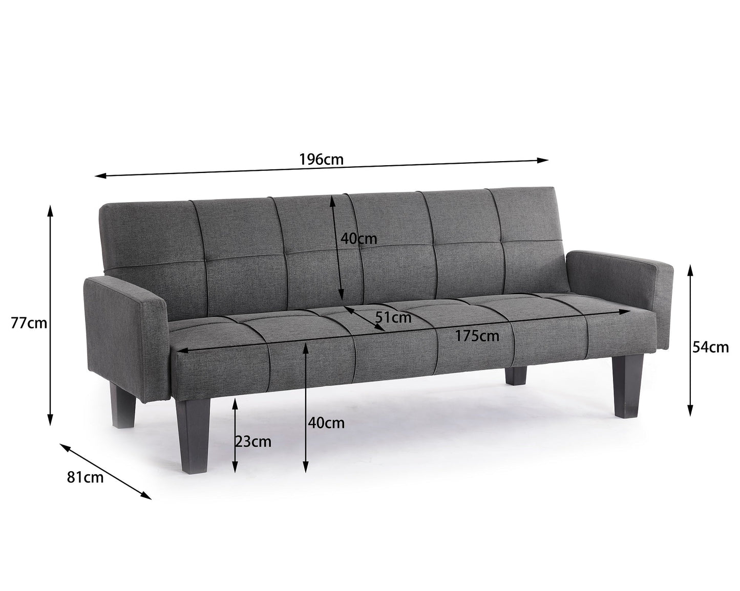 Levine Dark Grey Fabric 3 Seater Sofabed