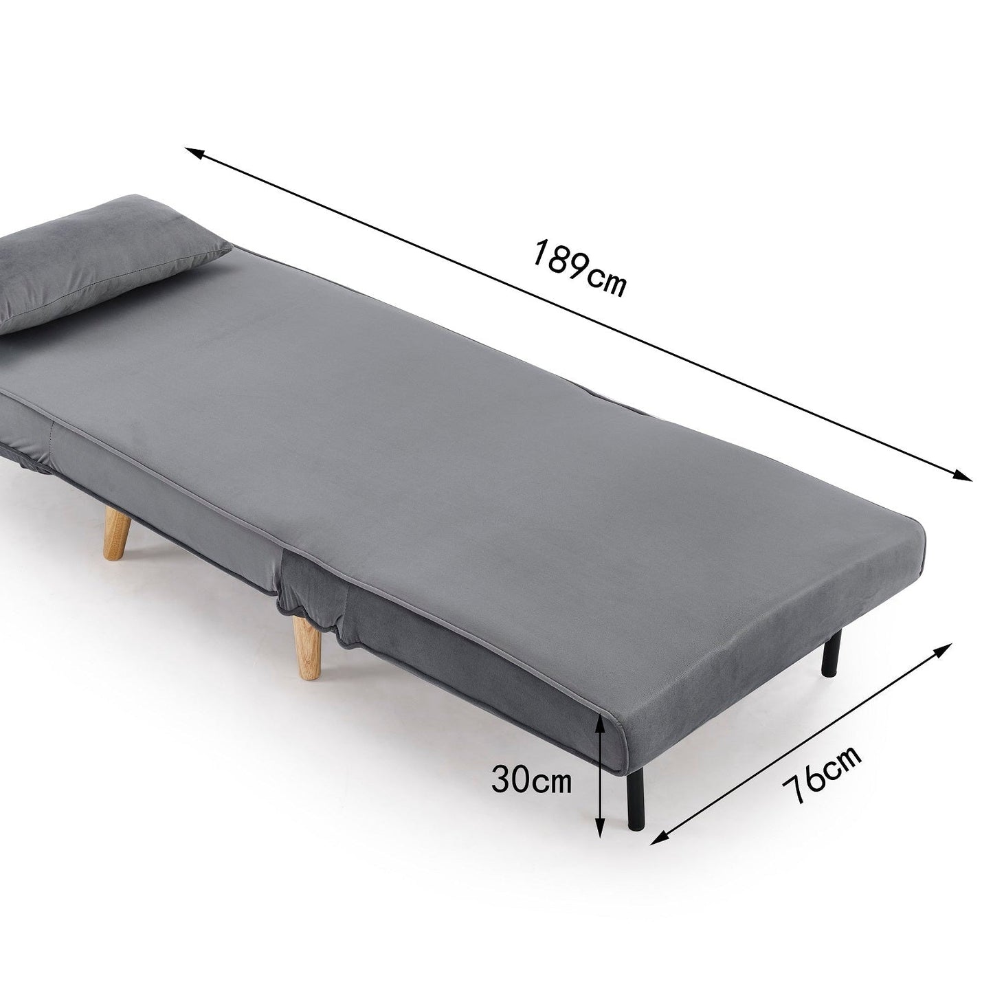 Valley Single Futon Sofa Bed - Grey Velvet