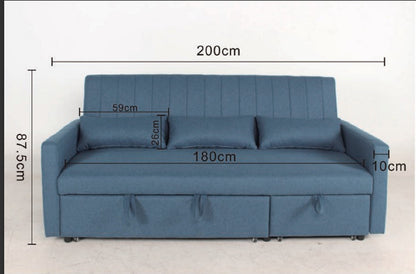 Anglia Fabric Pull-Out Sofa Bed Storage Packet Chaise, Grey Linen Fabric