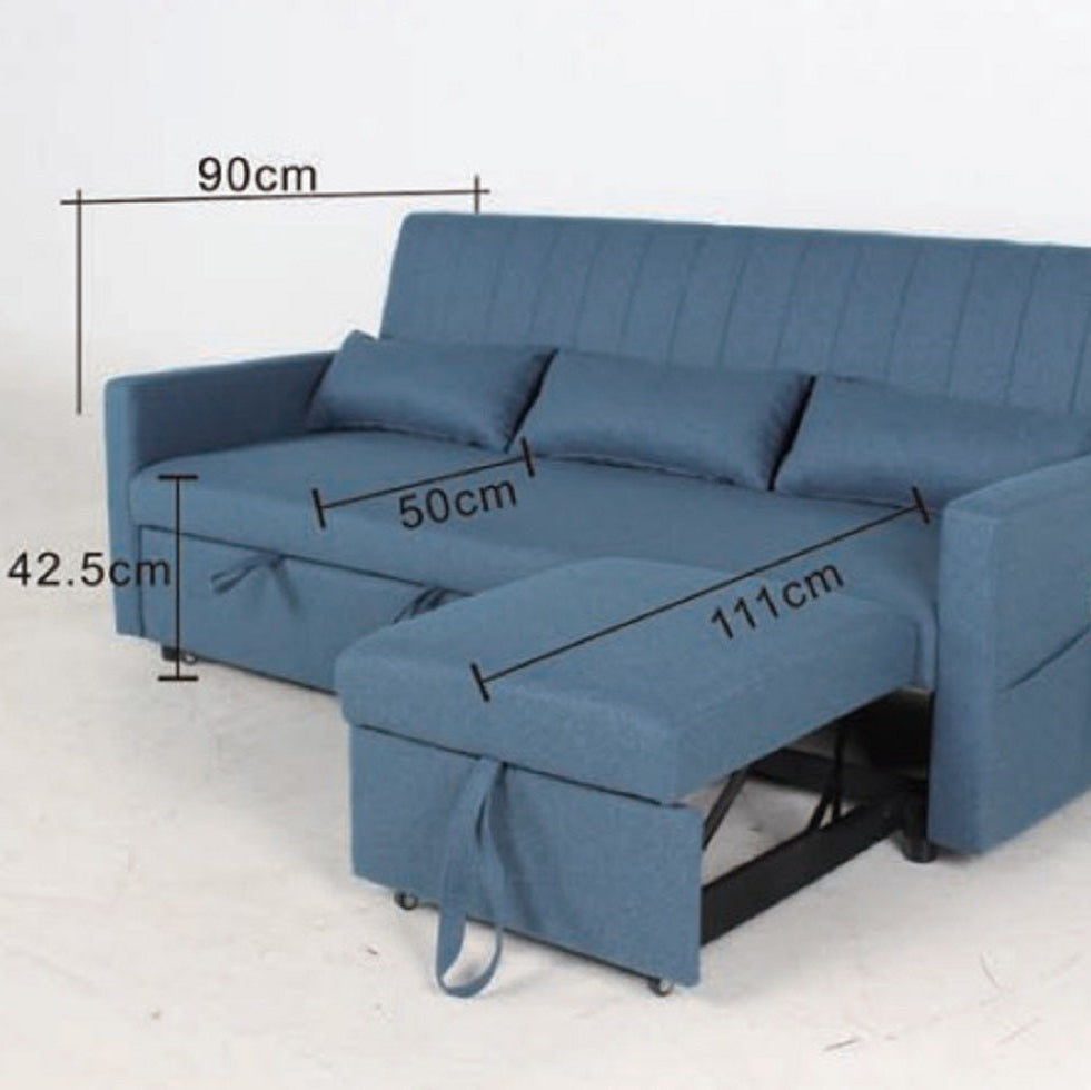 Anglia Fabric Pull-Out Sofa Bed Storage Packet Chaise, Grey Linen Fabric