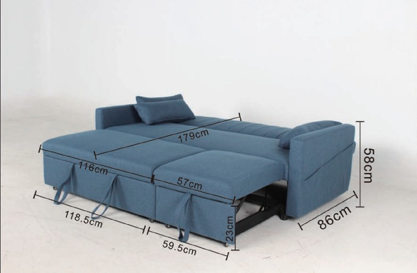 Anglia Fabric Pull-Out Sofa Bed Storage Packet Chaise, Grey Linen Fabric