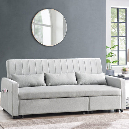 Anglia Fabric Pull-Out Sofa Bed Storage Packet Chaise, Grey Linen Fabric