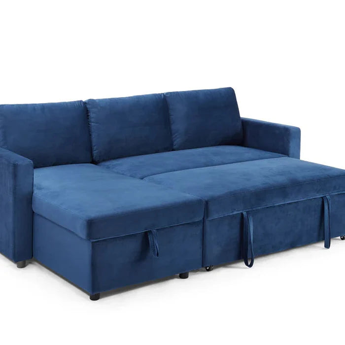 Oliver 3 Seater Reversible Chaise Sofa Bed - Blue Velvet