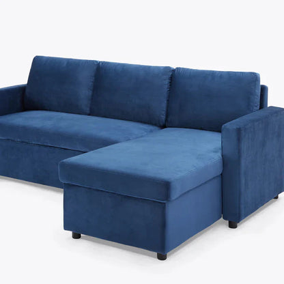 Oliver 3 Seater Reversible Chaise Sofa Bed - Blue Velvet
