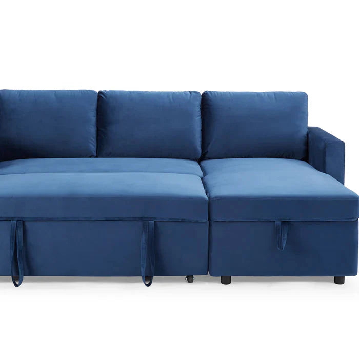 Oliver 3 Seater Reversible Chaise Sofa Bed - Blue Velvet
